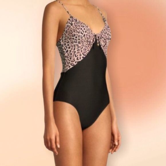 No Boundaries One Piece Leopard Print And Black Swimsuit Size S 3/5 Juniors - Picture 2 of 16